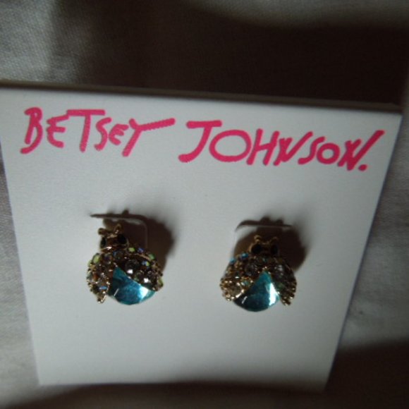 NWT Betsey Johnson Blue Glass Bug Stud Earrings - Picture 3 of 5